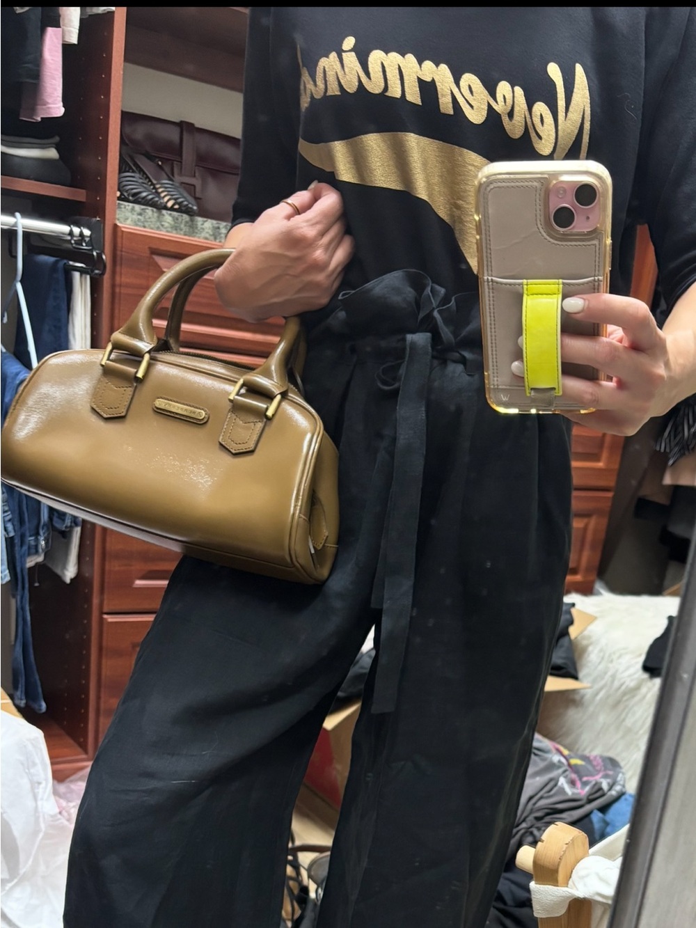 Burberry Camel Saffiano Leather Satchel with Signature Trim